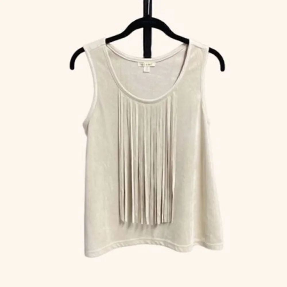 Miami Taupe Micro-Suede Fringe Sleeveless Top Size Small NEW